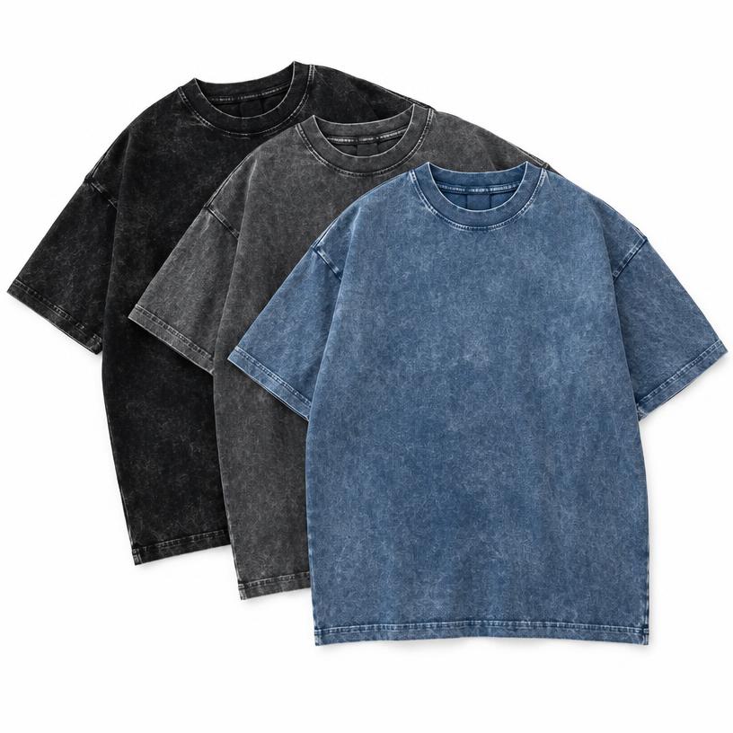 Acid Wash Vintage Tee, 100% Cotton, Garment Dyed