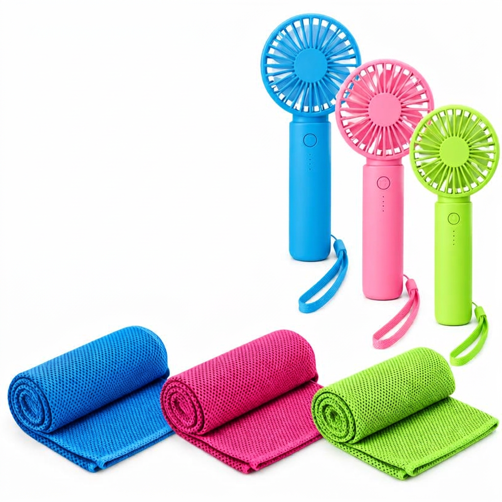 Handheld Fans and Cooling Towels, ABS, Microfiber