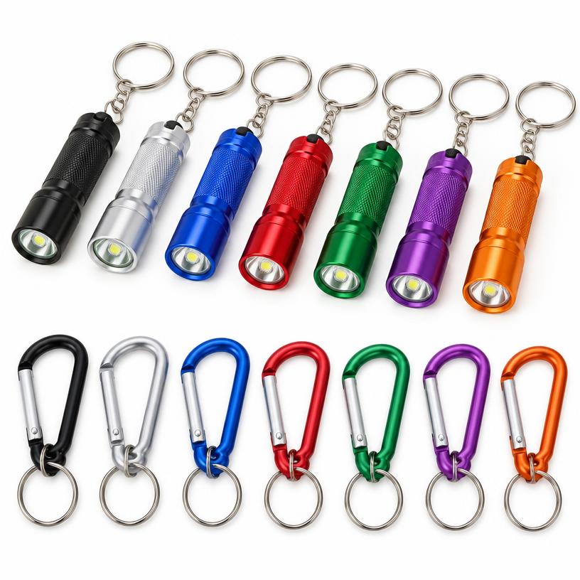 Flashlight and Carabiner Keychains, Aluminum