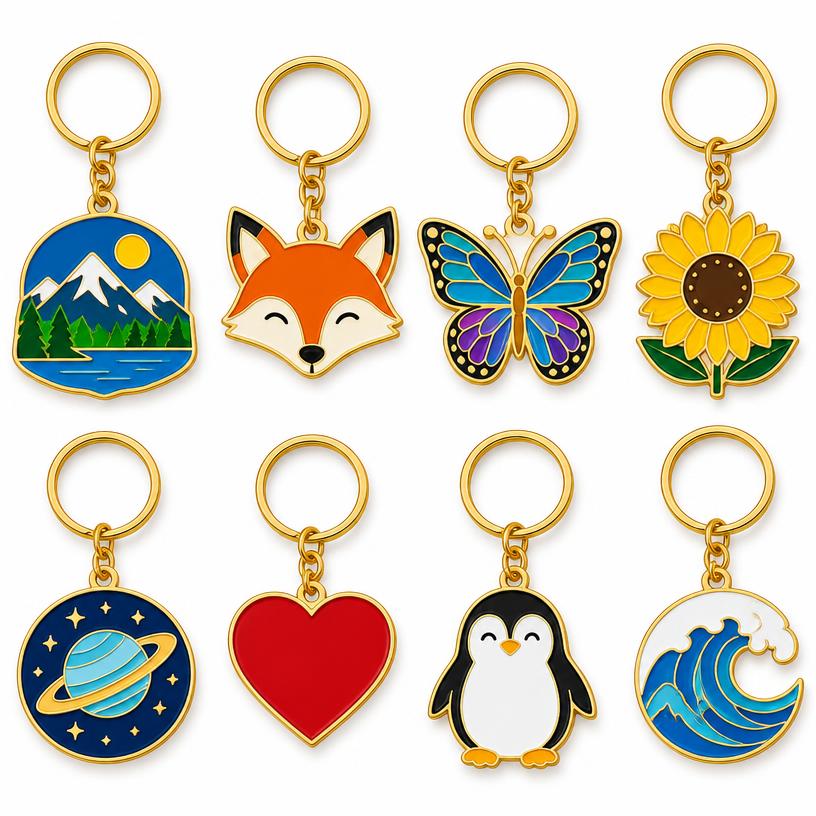 Hard Enamel Keychains, Zinc Alloy + Enamel