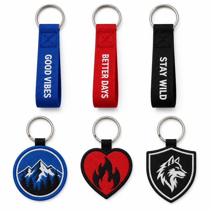 Woven and Embroidered Keychains, Polyester Woven or Twill