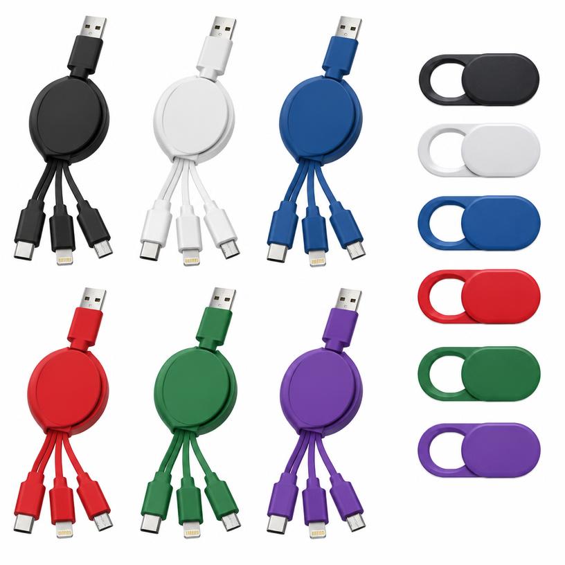 3-in-1 Cables and Webcam Covers, ABS, TPE