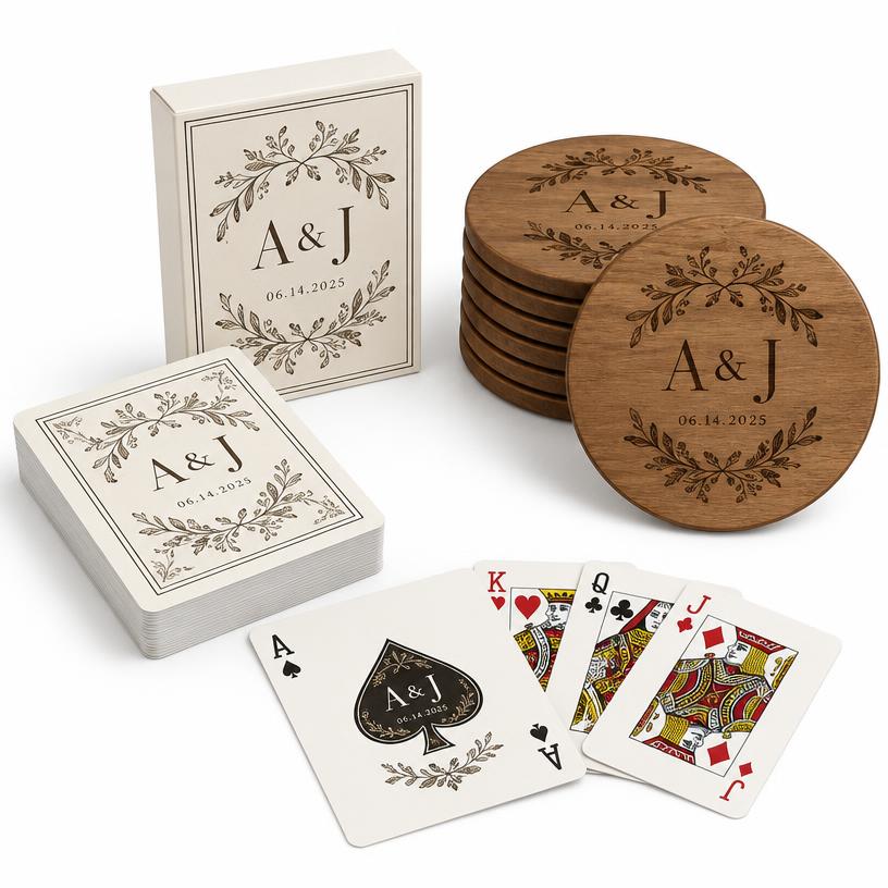 Playing Cards and Coasters, Casino Cardstock, Wood