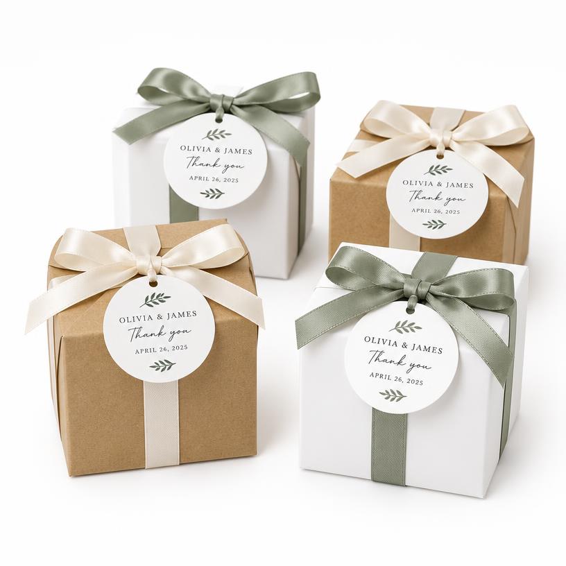 Favor Boxes with Ribbon, Kraft or Coated Paperboard