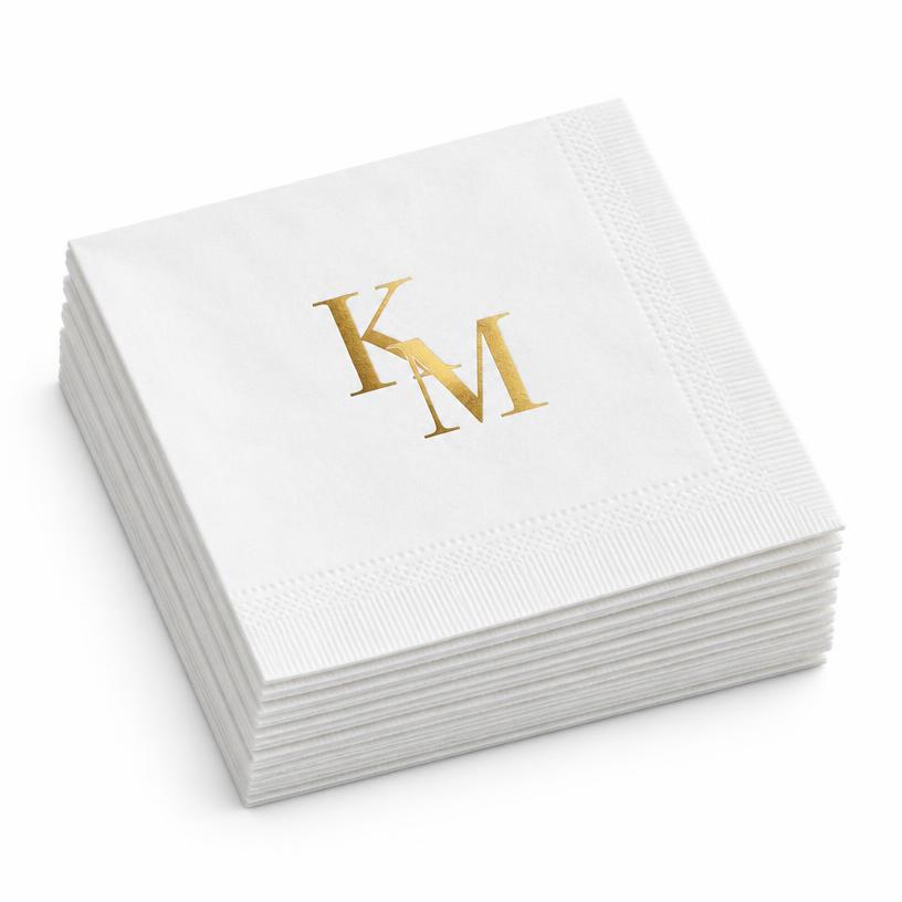 Monogram Cocktail Napkins, 3-Ply Paper or Linen-Feel