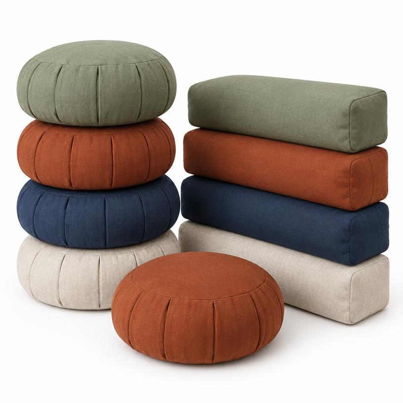 Meditation Cushions and Bolsters, Linen Cotton Cover, Buckwheat Fill